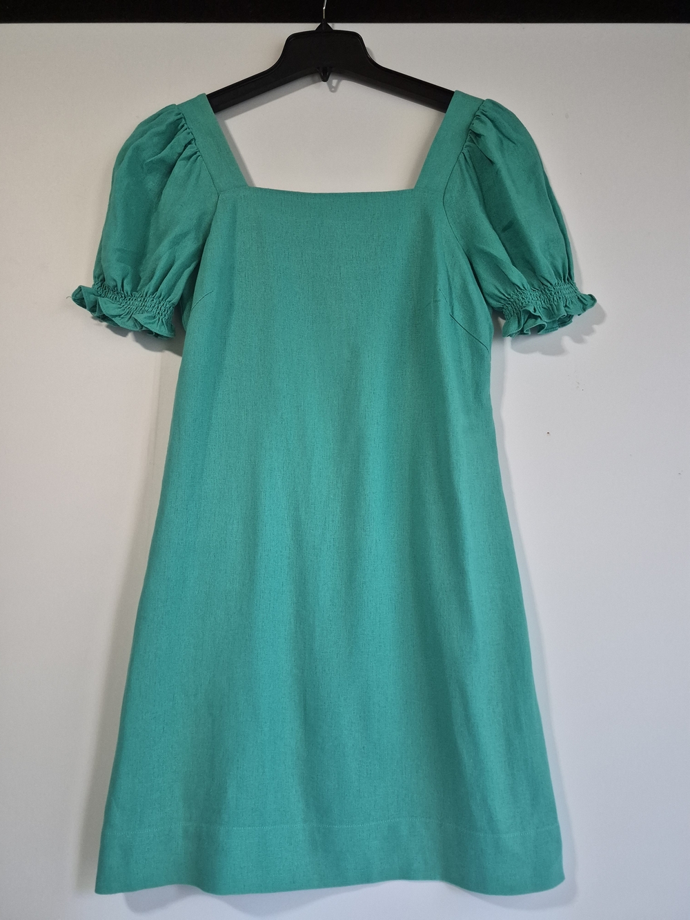 Draper James RSVP Squareneck Puff Sleeve Linen Blend Mini Dress MINT Not Green